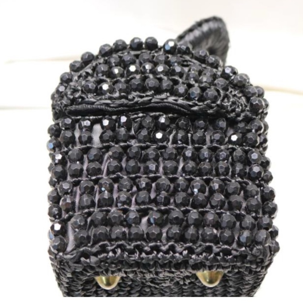 VINTAGE ANTIQUE black beaded box Style purse Elegant Black Beaded Handbag - Picture 9 of 10